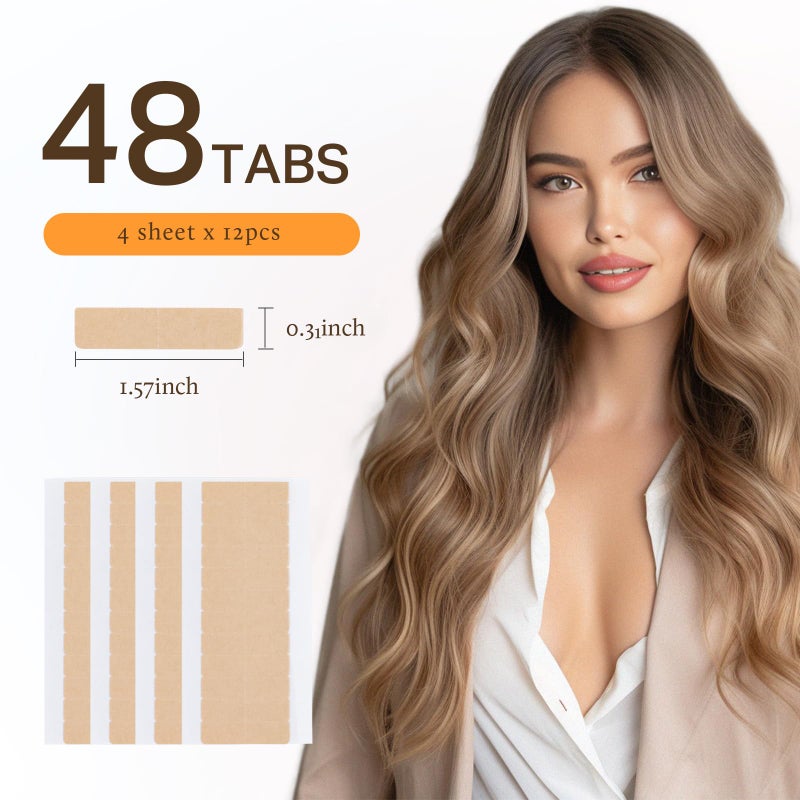 DOORES Hair Extension Tape Smart Tabs Strong No-Residue Adhesive Replacement Durable Double Sided Tapes for Hair Extensions, 48 Tabs (4 x 0.8 cm/1.57 x 0.31 inch) - Image 2