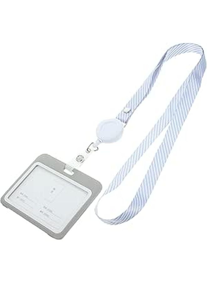 2 Pack Frosted Horizontal ID Badge Holder with Retractable Lanyard for Office Hospital Staff - Image 1