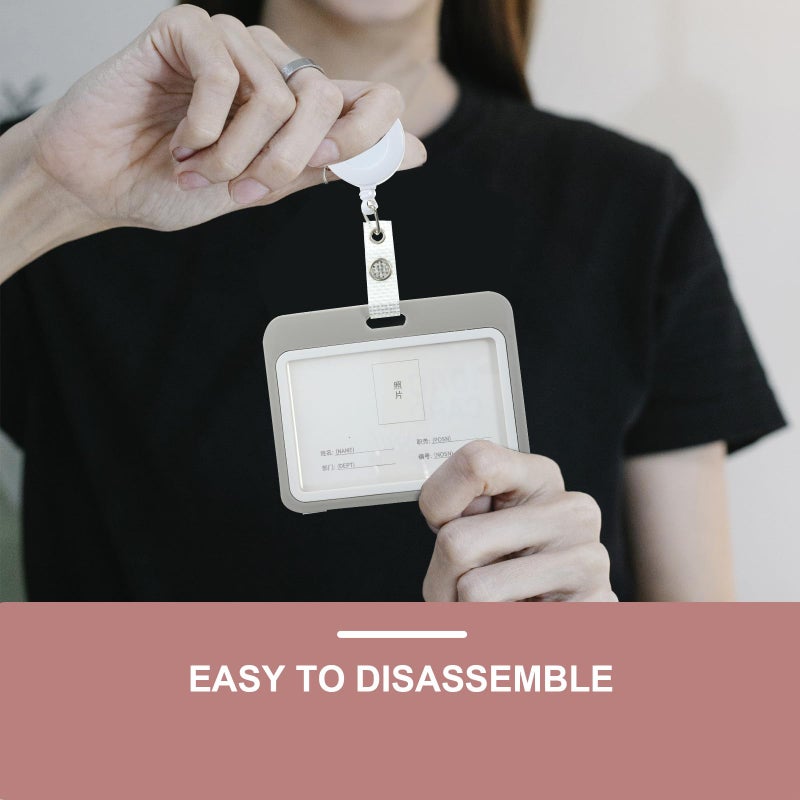 2 Pack Frosted Horizontal ID Badge Holder with Retractable Lanyard for Office Hospital Staff - Image 4