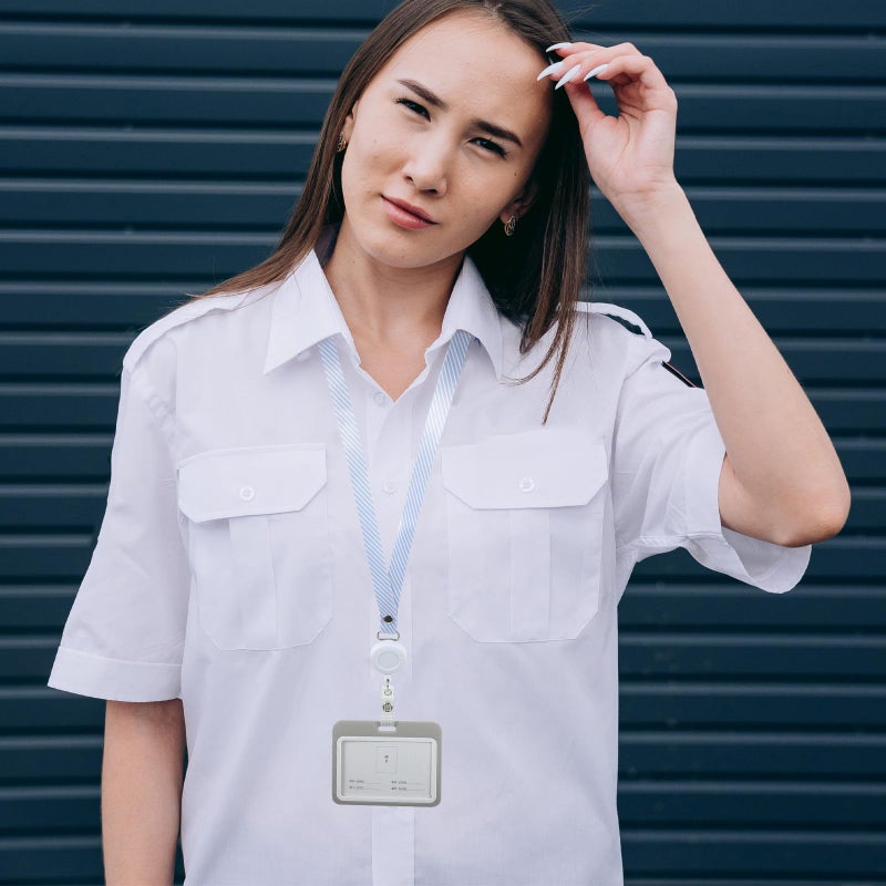 2 Pack Frosted Horizontal ID Badge Holder with Retractable Lanyard for Office Hospital Staff - Image 5