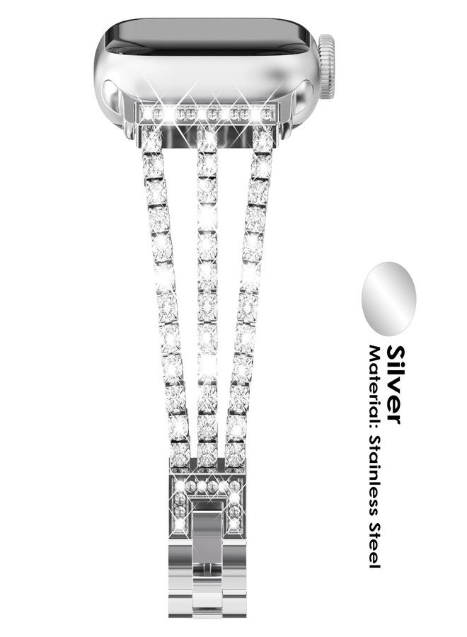 FULLIFE Bling Metal Link Bracelet Compatible with Apple Watch Bands for Women, iWatch Crystal Diamond Steel Strap for Apple Watch Series 11/10 42mm, 9/8/7 41mm, SE3/6/5/4 40mm, 3/2/1 38mm - Image 2