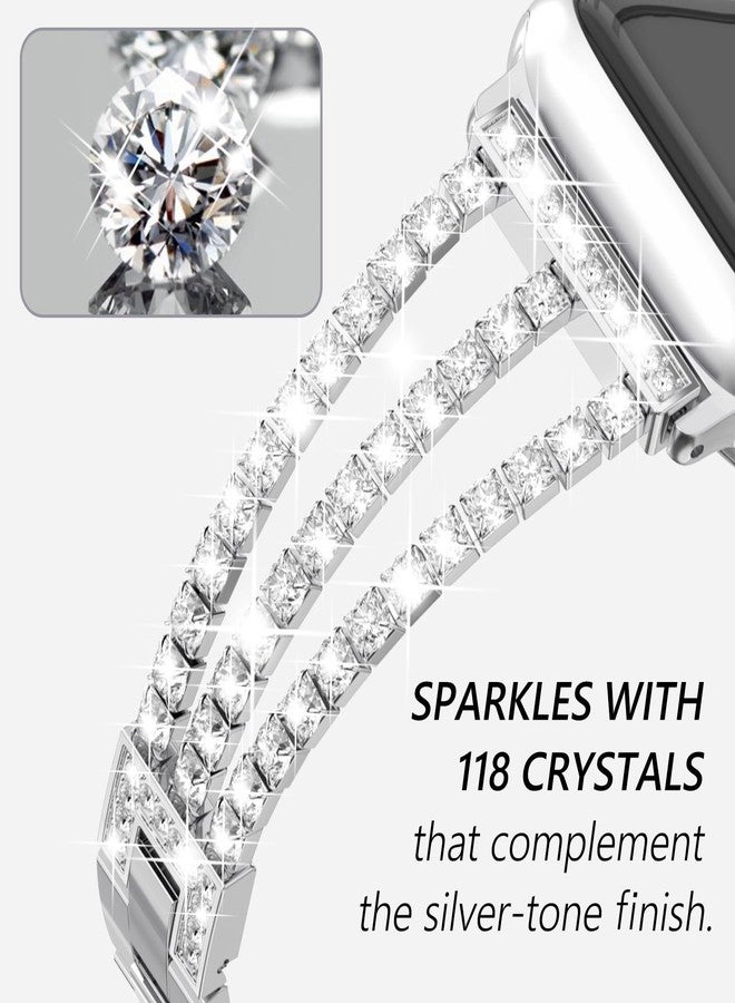 FULLIFE Bling Metal Link Bracelet Compatible with Apple Watch Bands for Women, iWatch Crystal Diamond Steel Strap for Apple Watch Series 11/10 42mm, 9/8/7 41mm, SE3/6/5/4 40mm, 3/2/1 38mm - Image 3