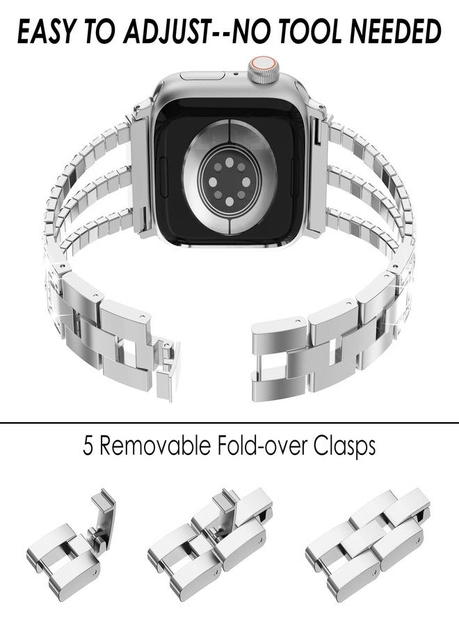FULLIFE Bling Metal Link Bracelet Compatible with Apple Watch Bands for Women, iWatch Crystal Diamond Steel Strap for Apple Watch Series 11/10 42mm, 9/8/7 41mm, SE3/6/5/4 40mm, 3/2/1 38mm - Image 4