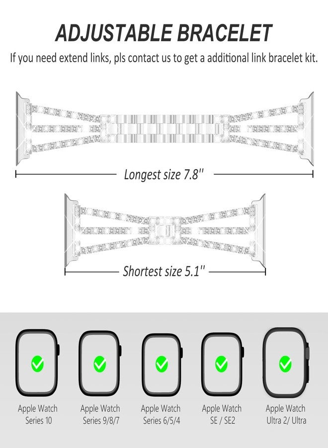FULLIFE Bling Metal Link Bracelet Compatible with Apple Watch Bands for Women, iWatch Crystal Diamond Steel Strap for Apple Watch Series 11/10 42mm, 9/8/7 41mm, SE3/6/5/4 40mm, 3/2/1 38mm - Image 5