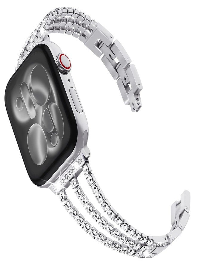 FULLIFE Bling Metal Link Bracelet Compatible with Apple Watch Bands for Women, iWatch Crystal Diamond Steel Strap for Apple Watch Series 11/10 42mm, 9/8/7 41mm, SE3/6/5/4 40mm, 3/2/1 38mm - Image 1