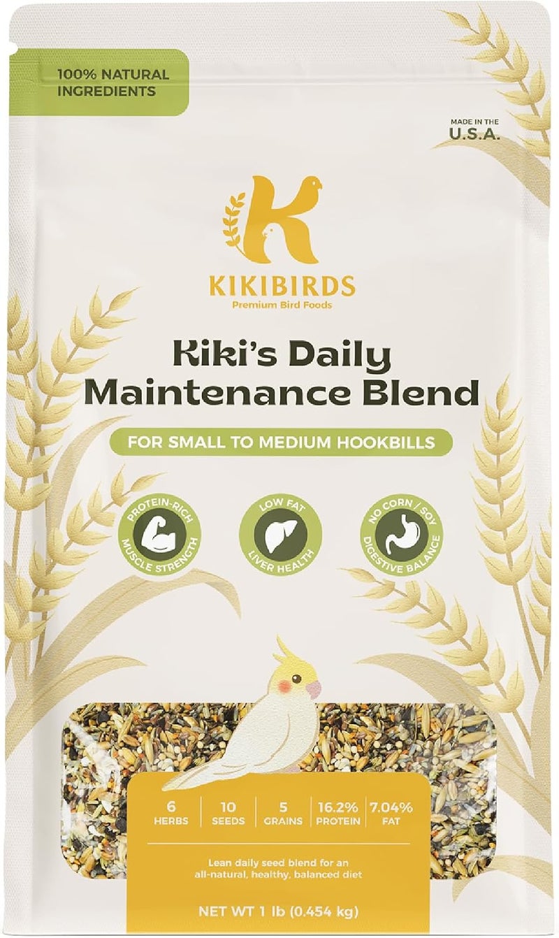 طعام الببغاء Premium Kiki | تركيبة قليلة الدهون وغنية بالبروتين | مناسبة للكوكاتو، الببغاء العادي، طيور الحب، والببغاءات الصغيرة | خالي من الذرة، الصويا، والفول السوداني | يحتوي على حبوب كاملة - Image 1