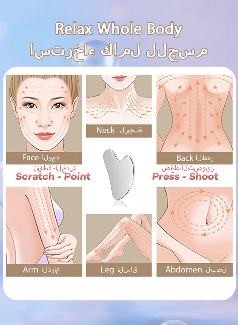 DPTER Stainless Steel Gua Sha Facial Tools, Face Metal Gua Sha Tighten Skin Massage Guasha Scraping Beauty Tool for Body Eyes Neck Skin Massager with Travel Pouch(Silver) - Image 4