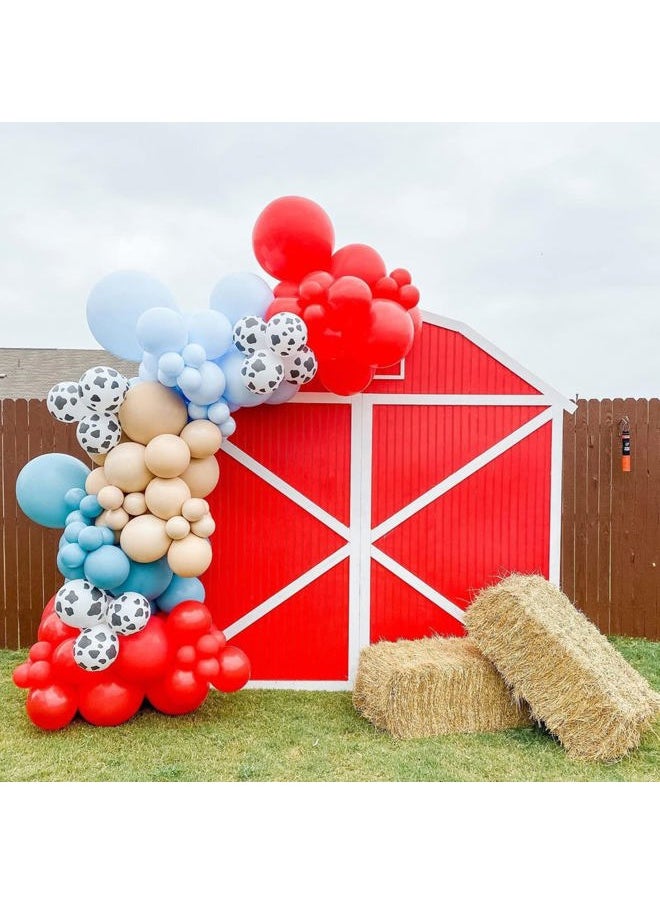 Isndare - Farm Animal Theme Balloon Garland Arch Kit Red Blue White Latex Balloons Garland with Cow Print Balloons for Kid Barn Yard Farmhouse Country Western Cowboy Birthday Party Supplies Decoration - Image 1