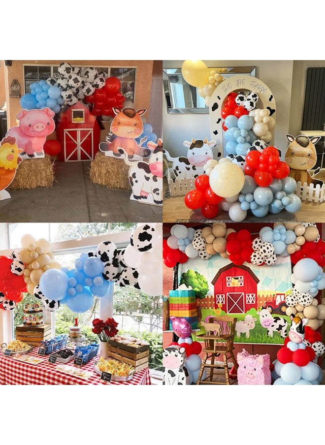 Isndare - Farm Animal Theme Balloon Garland Arch Kit Red Blue White Latex Balloons Garland with Cow Print Balloons for Kid Barn Yard Farmhouse Country Western Cowboy Birthday Party Supplies Decoration - Image 1