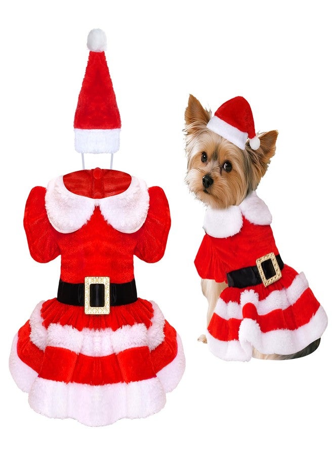 cnomg Christmas Dog Dress Santa Pet Christmas Dress Red with Red Santa Hat for Winter Holiday Soft Thermal Skirt (Large) - Image 1
