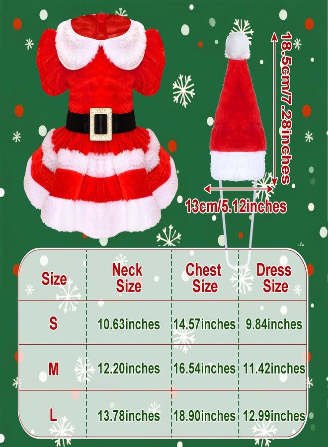 cnomg Christmas Dog Dress Santa Pet Christmas Dress Red with Red Santa Hat for Winter Holiday Soft Thermal Skirt (Large) - Image 3