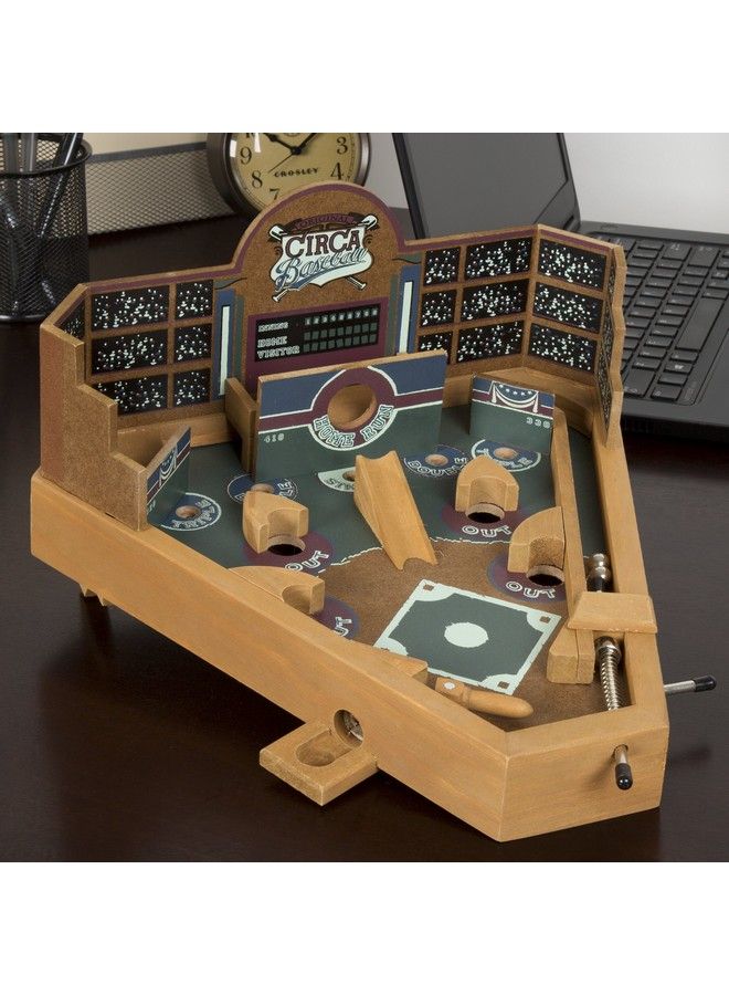 Hey! Play! Baseball Pinball Tabletop Skill Game Classic Miniature Wooden Retro Sports Arcade Desktop Toy For Adult Collectors And Children By Hey! Play! (951951Bkt) Tan - Image 3