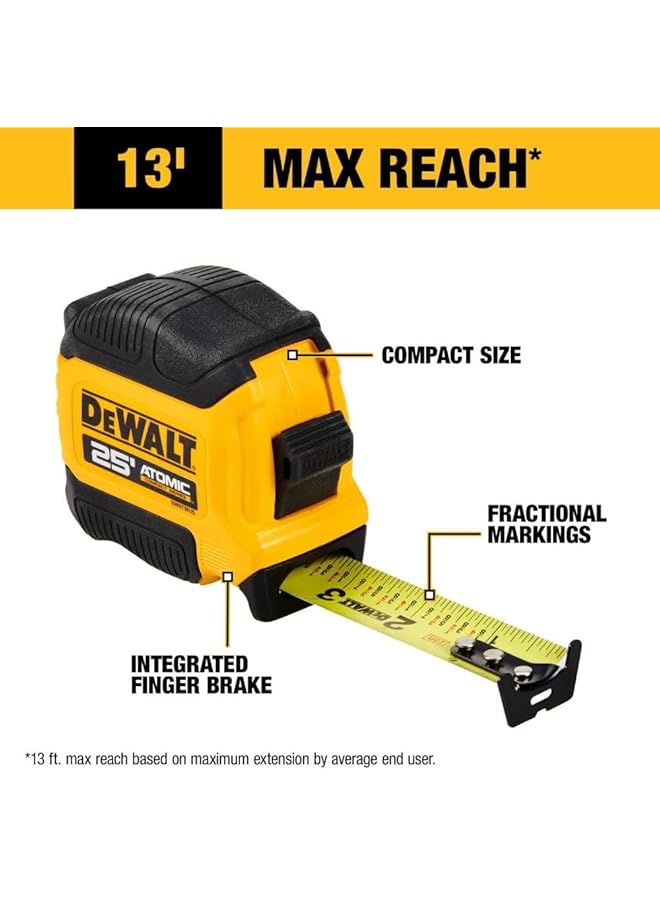 DEWALT Atomic Compact Series Measuring Tape Yellow And Black 25Ft Dwht38125S - Image 2