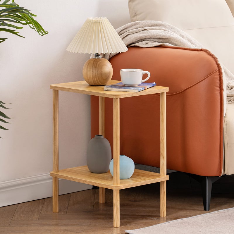 Apicizon 2 Tier End Table, Small Side Table with Solid Wood Legs, Boho Bedside Table with Storage Shelf, Nightstand for Small Spaces, Bedroom, Living Room, Entryway, Farmhouse, Easy Assembly, Natural - Image 1