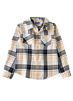 Boys Beige and Black Plaid Flannel Shirt - pzsku/Z9060A443C3FCF06CB52FZ/45/_/1729853312/b694815c-ba2b-415a-9a5f-2ec2ce1abde9