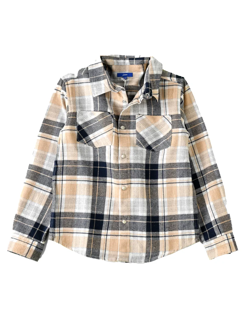 JAM Boys Beige and Black Plaid Flannel Shirt