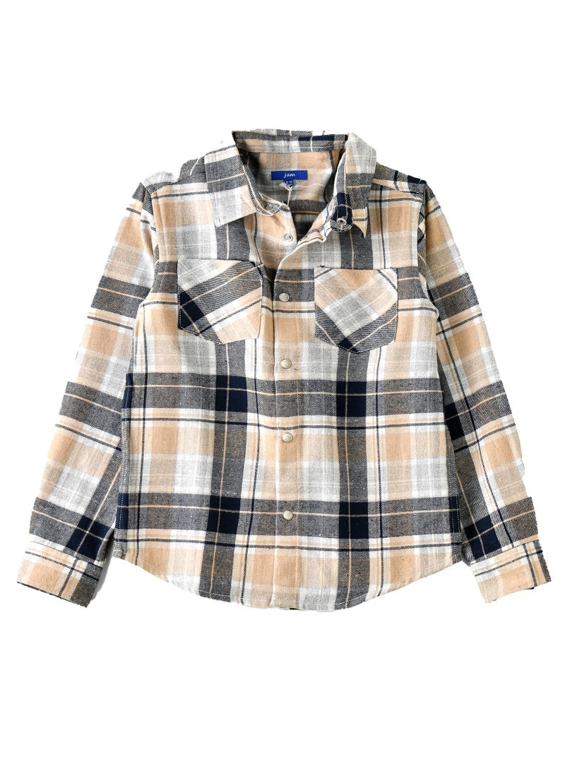 JAM Boys Beige and Black Plaid Flannel Shirt  - Image 1