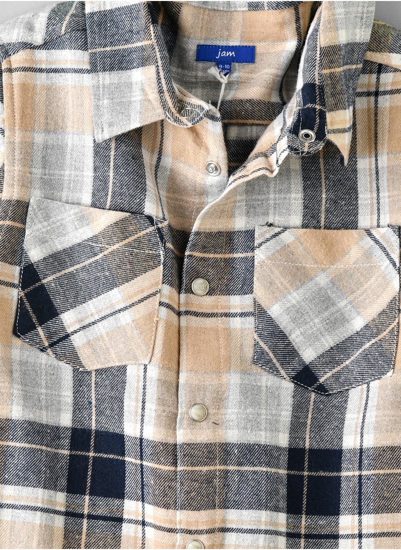 JAM Boys Beige and Black Plaid Flannel Shirt  - Image 3