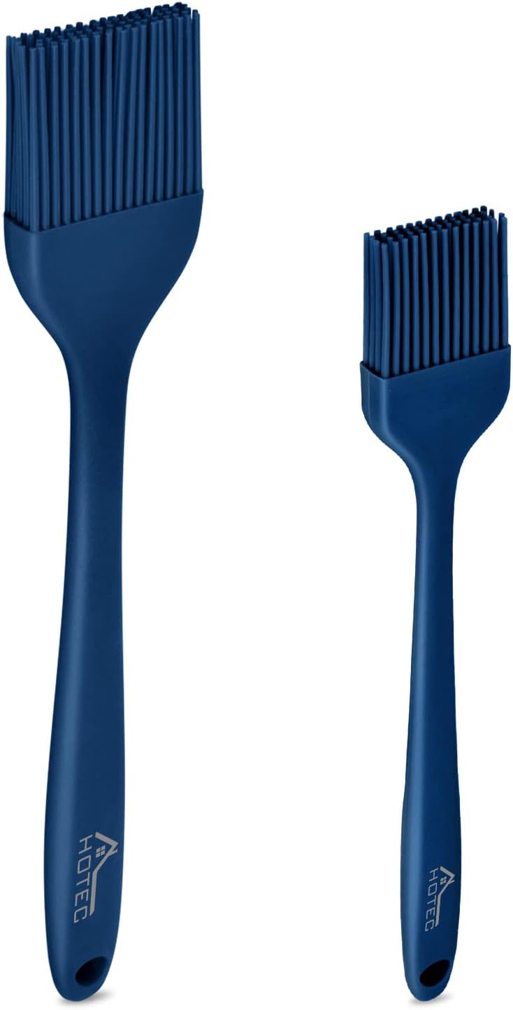hotec 2 pieces Set Basting Brushes Silicone Heat Resistant Pastry Brushes Spread Oil Butter Sauce Marinades for BBQ Grill Barbecue Baking Kitchen Cooking BPA Free Dishwasher Safe (Classic Blue) - Image 1