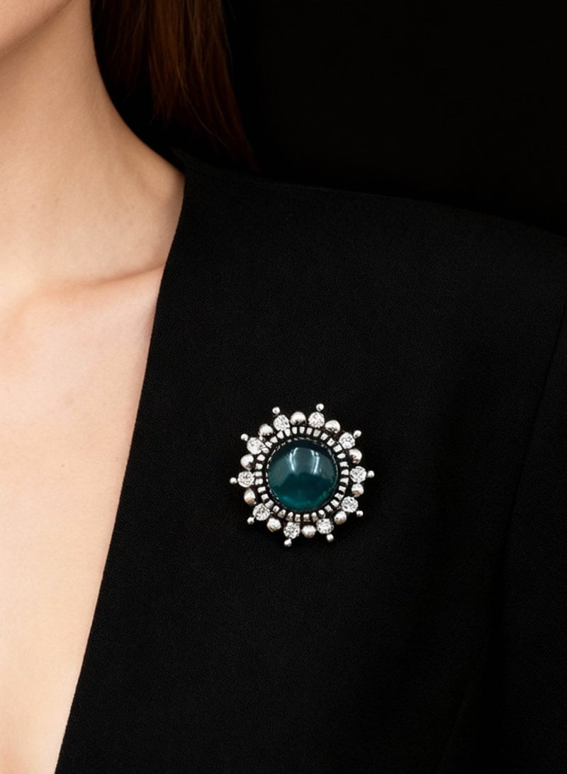 Brooch, 1PC Blue Jewel Brooch, Pin Brooch for Women Girls, Lapel Pins Shirt Collar Brooch Buckle Lapel Pins Badge Suit Clip Accessory for Clothing Bags Jackets Shirts. - Image 1