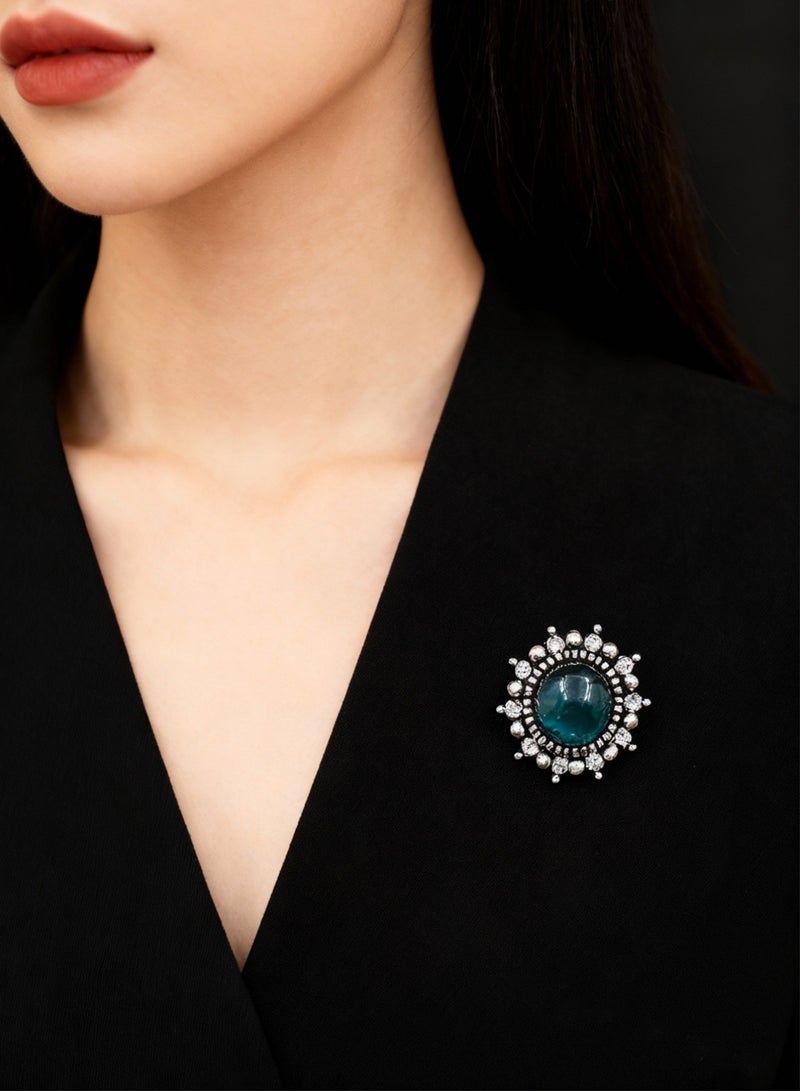 Brooch, 1PC Blue Jewel Brooch, Pin Brooch for Women Girls, Lapel Pins Shirt Collar Brooch Buckle Lapel Pins Badge Suit Clip Accessory for Clothing Bags Jackets Shirts. - Image 2