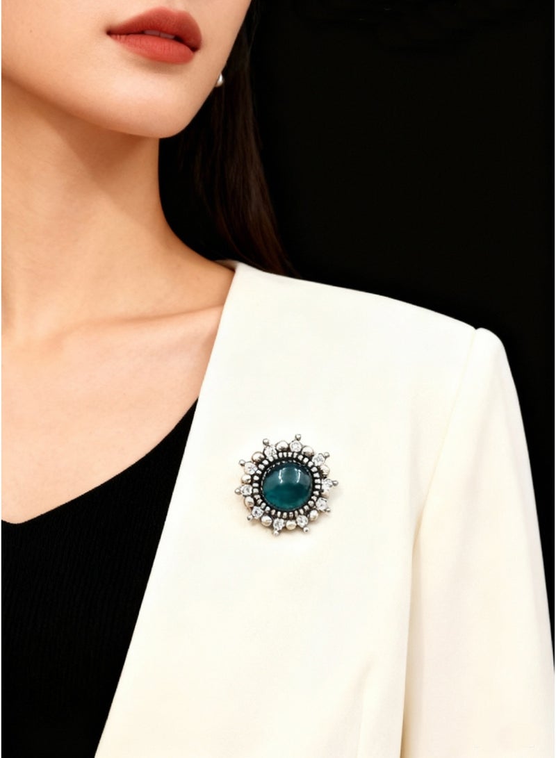 Brooch, 1PC Blue Jewel Brooch, Pin Brooch for Women Girls, Lapel Pins Shirt Collar Brooch Buckle Lapel Pins Badge Suit Clip Accessory for Clothing Bags Jackets Shirts. - Image 3