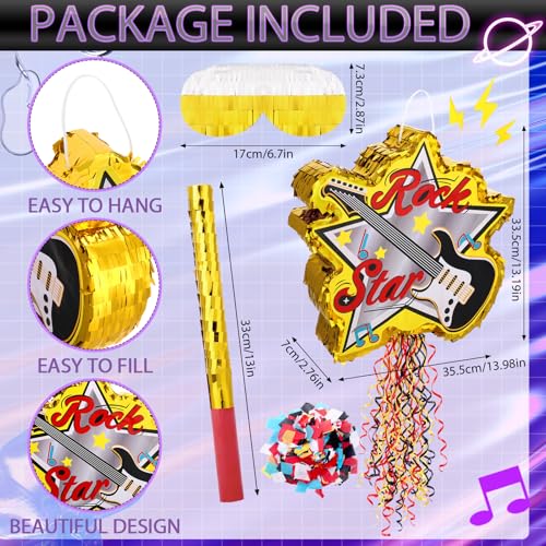Guiqulai 26Pcs Rock and Roll Guitar Piata Party Set with Blindfold Banners Glasses Snap Bracelets for Music Theme Celebrations - Image 5