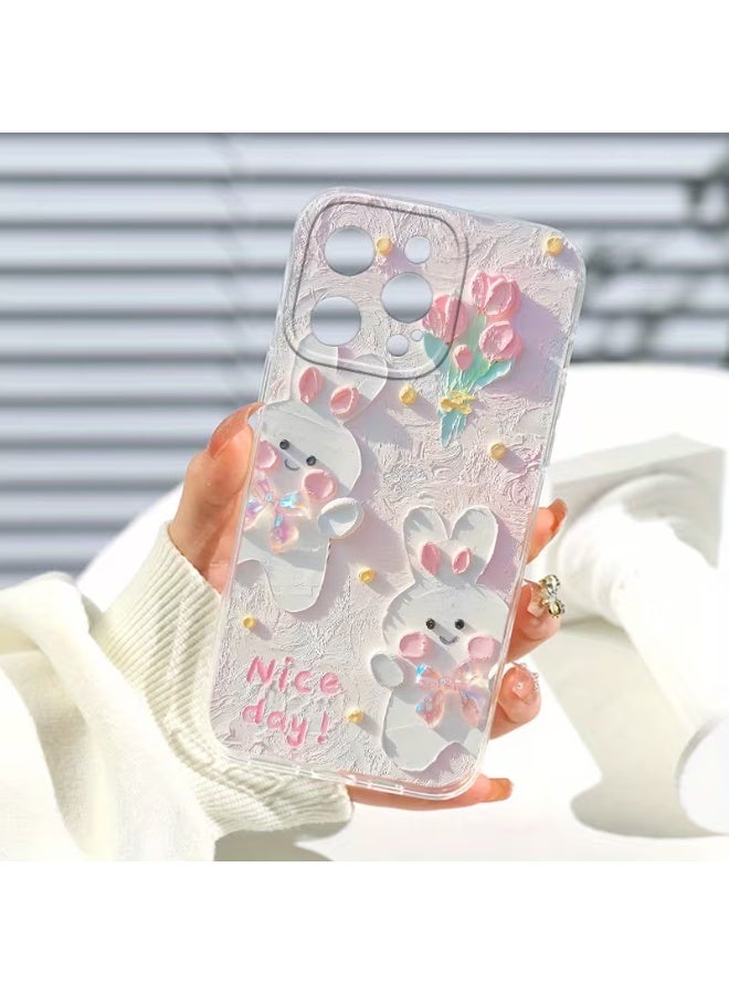Temu Premium silicone phone case with a cute 3D rabbit design for iPhone 13 Pro, shockproof and scratch-resistant. - Image 1
