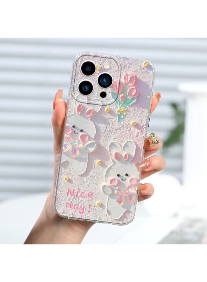 Temu Premium silicone phone case with a cute 3D rabbit design for iPhone 13 Pro, shockproof and scratch-resistant. - Image 2