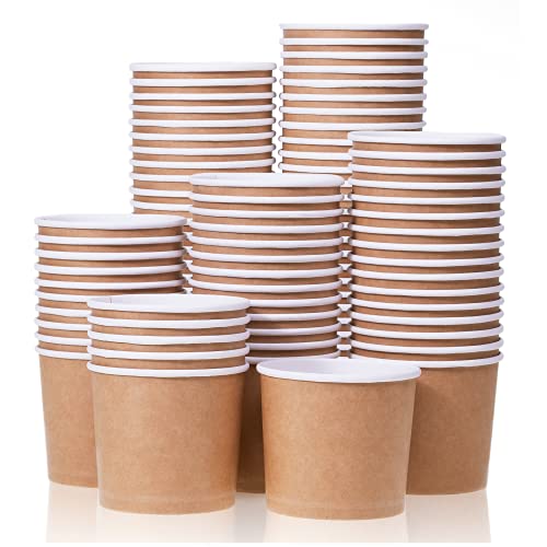 MATICAN Paper Ice Cream Cups  100Count 11Oz Disposable Dessert Bowls for Hot or Cold Food 11Ounce Party Supplies Treat Cups for Sundae Frozen Yogurt Soup Brown