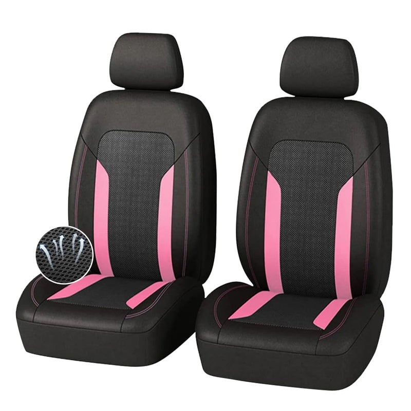carleef 4PCS Cooling Car Seat CoversBreathable Front Seat Covers with Mesh Construction and Foam PaddingCar Seat Protector to Reduce Back SweatingUniversal Car Interior for Car SUV Pink - Image 2