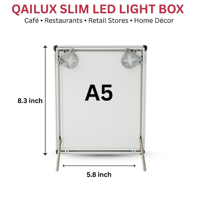 QAILUX Slim LED Advertising Light Box Illuminated Poster Display Cafe Restaurants Menu Board Cinema Movie Poster Display Screen Aluminum Frame Tempered Glass Light Boxes (A5) - Image 2