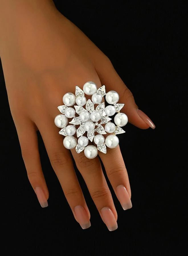 Take Two Take Two Embellished Faux Pearl Flower Ring