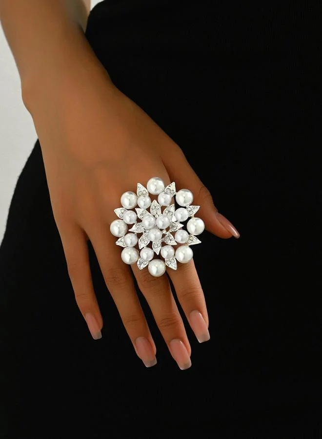 Take Two Take Two Embellished Faux Pearl Flower Ring