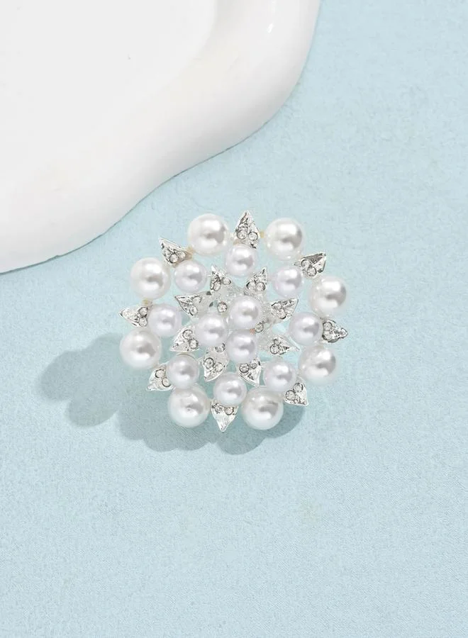 Take Two Silver Take Two Embellished Faux Pearl Flower Ring for Women | Best Price UAE
