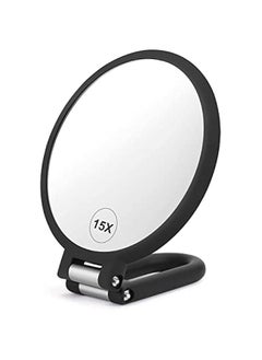 Folding Double Sided Handheld Mirror with 1X and 15X Magnification for Travel Vanity Makeup Desk. Rotation Pedestal Adjustable Held Portable Magnifying Mirror.