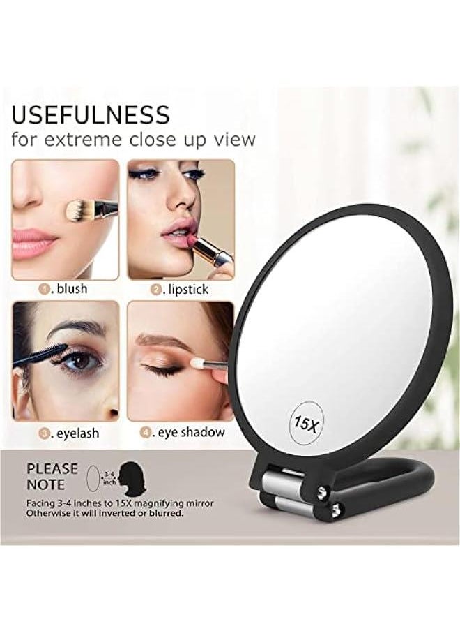 Arabest - Folding Double Sided Handheld Mirror with 1X and 15X Magnification for Travel Vanity Makeup Desk. Rotation Pedestal Adjustable Held Portable Magnifying Mirror. - Image 1