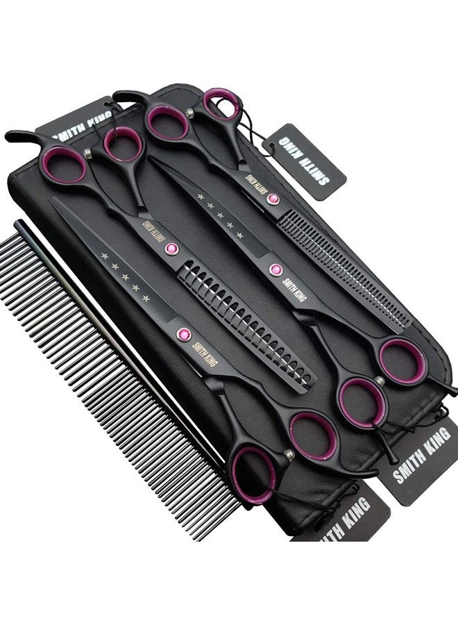 Smithking 7.0 Inches Professional Dog Grooming Scissors Set Straight & Thinning & Curved & Chunkers 4Pcs In 1 Set (With Comb) - Image 1