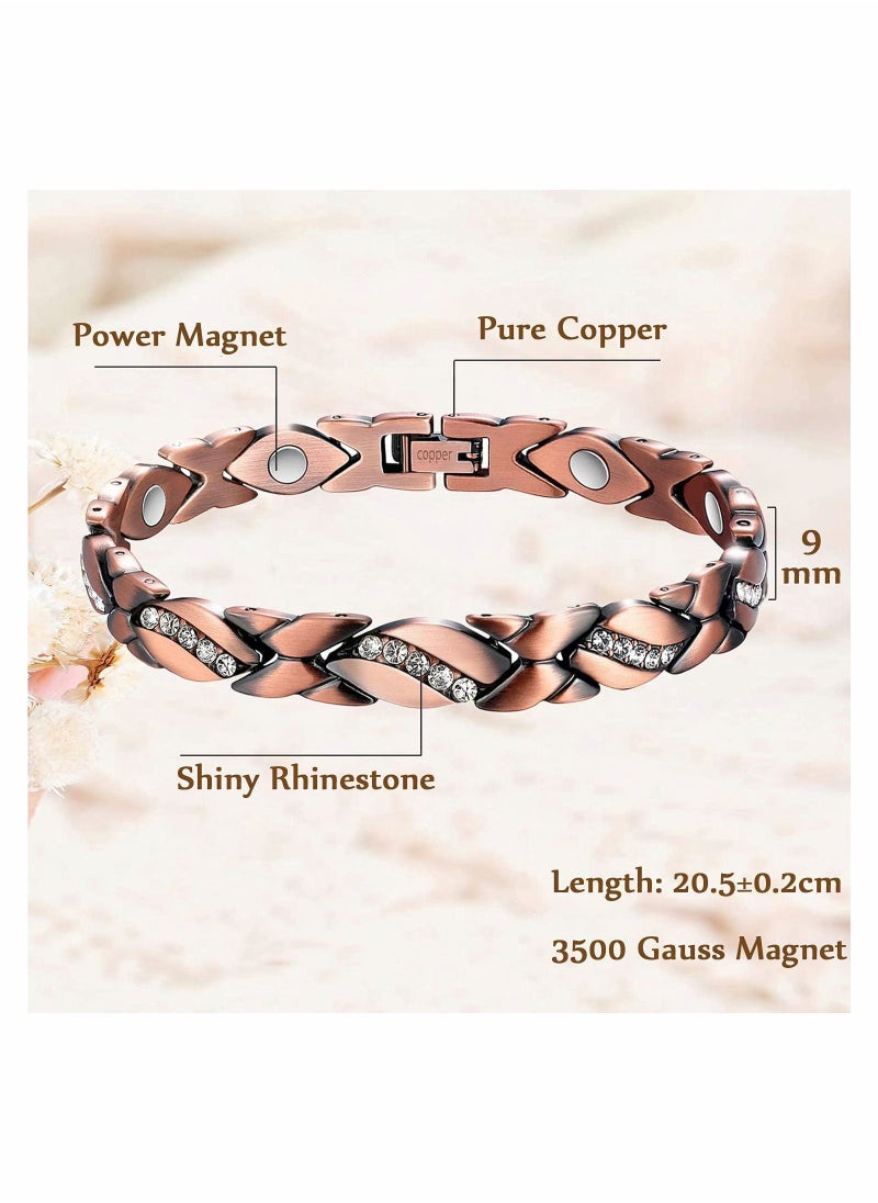 Generic - Copper Bracelet for Women Magnetic Arthritis Therapy Bracelets for Pain Crystal Link Chain Charm Jewelry Gift 3500 Gauss Magnets with Adjust Tool - Image 1