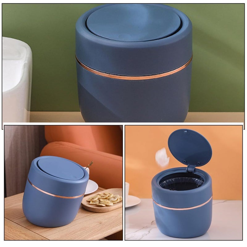 SUPVOX Mini Desktop Trash Can With Press Lid 1.5l Plastic Garbage Holder Water Blue - Image 4