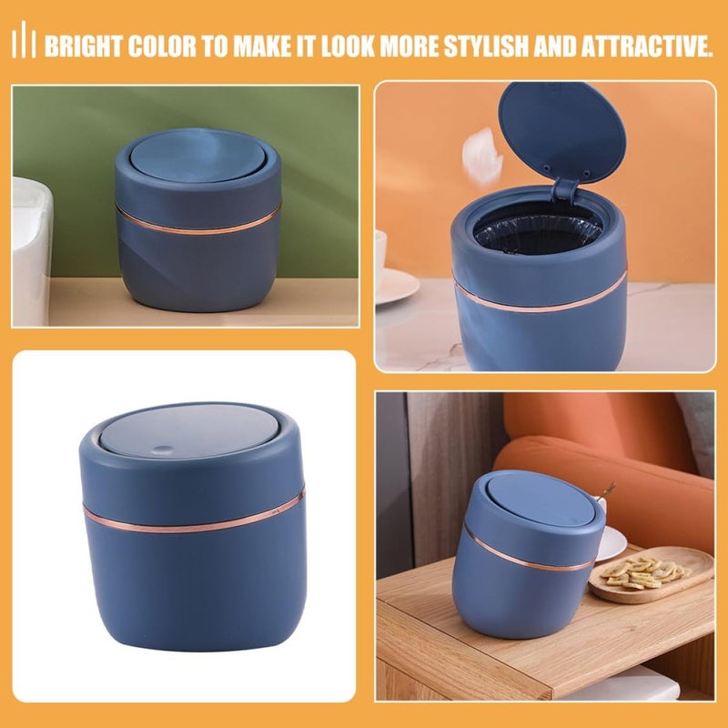 SUPVOX Mini Desktop Trash Can With Press Lid 1.5l Plastic Garbage Holder Water Blue - Image 5