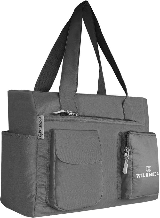 WILD MODA Womens Classic Polyester Double Pocket Shoulder Bag (Grey) - Image 1