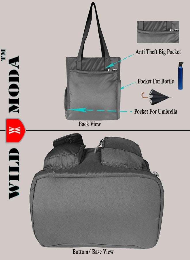 WILD MODA Womens Classic Polyester Double Pocket Shoulder Bag (Grey) - Image 5