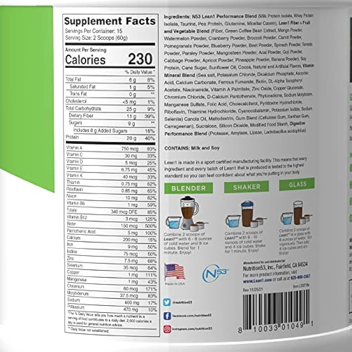 Lean1 مشروب بروتين بديل الوجبة Lean1، نكهة الشوكولاتة، عبوتين بحجم 15 حصة - Image 5