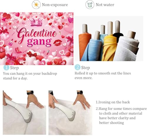 BUTEN Galentine Gang Backdrop Pink Hearts Happy Galentines Day Background for Girls Ladies Valentine's Day Party Decorations Banner Supplies (7X5FT(82 x 59 inch)) - Image 5