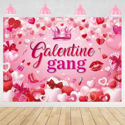 BUTEN Galentine Gang Backdrop Pink Hearts Happy Galentines Day Background for Girls Ladies Valentine's Day Party Decorations Banner Supplies (7X5FT(82 x 59 inch)) - Image 4