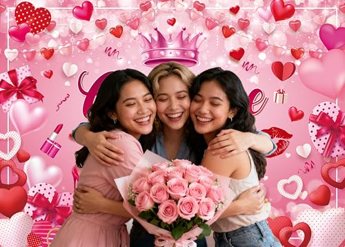 BUTEN Galentine Gang Backdrop Pink Hearts Happy Galentines Day Background for Girls Ladies Valentine's Day Party Decorations Banner Supplies (7X5FT(82 x 59 inch)) - Image 2