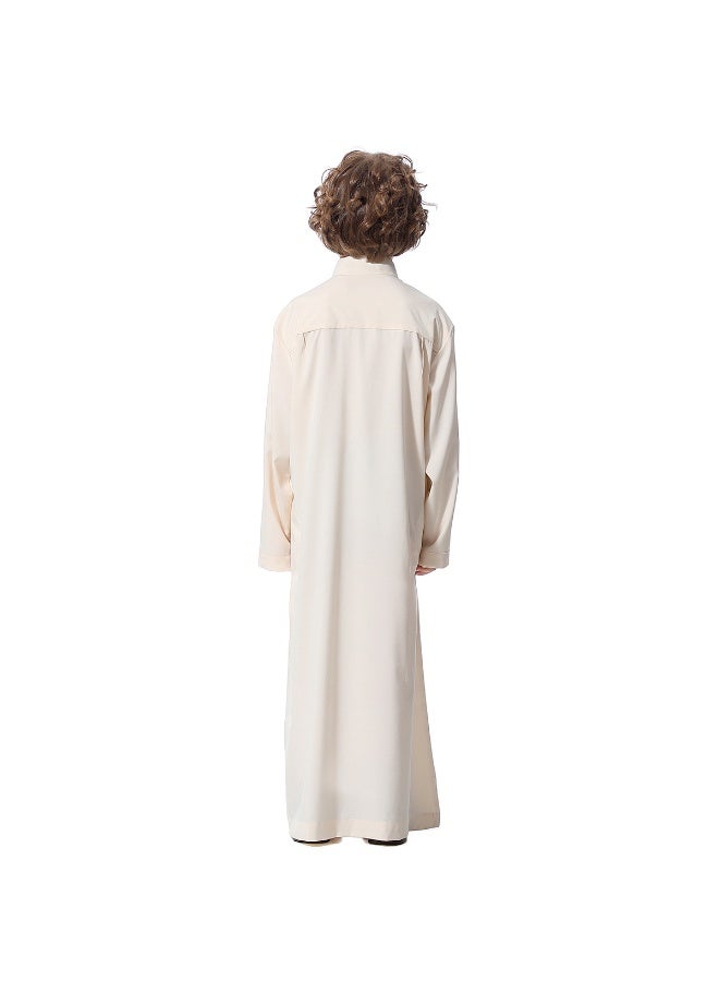 Hanyimidoo Arabic Thobe For Muslim Boys Robes Long Sleeve Kaftan With Pockets Solid Color Middle East Abayas Dubai Clothing - Image 5