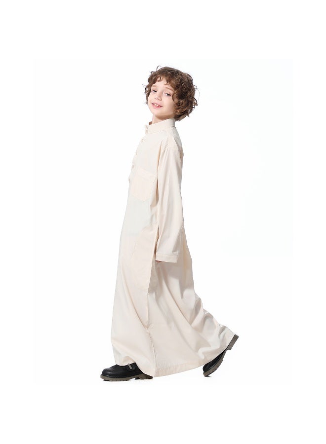 Hanyimidoo Arabic Thobe For Muslim Boys Robes Long Sleeve Kaftan With Pockets Solid Color Middle East Abayas Dubai Clothing - Image 3