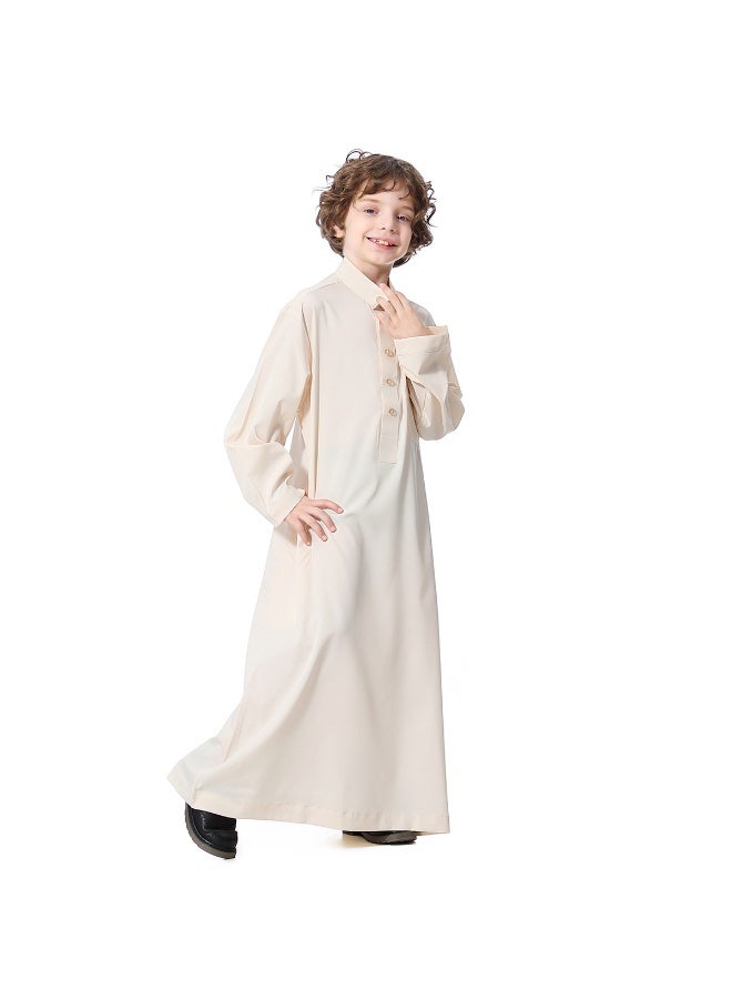 Hanyimidoo Arabic Thobe For Muslim Boys Robes Long Sleeve Kaftan With Pockets Solid Color Middle East Abayas Dubai Clothing - Image 2
